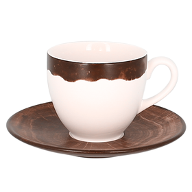 Чашка чайная 200 мл борт тёмно коричневый, Фарфор WoodArt, Rak Porcelain, ОАЭ