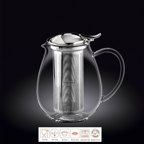 Чайник заварочный 1300 мл термостекло с откидной крышкой и колбой из нержавейки, Thermo Glass Wilmax
