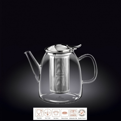 Чайник заварочный 600 мл термостекло, с откидной крышкой и колбой из нержавейки, Thermo Glass Wilmax